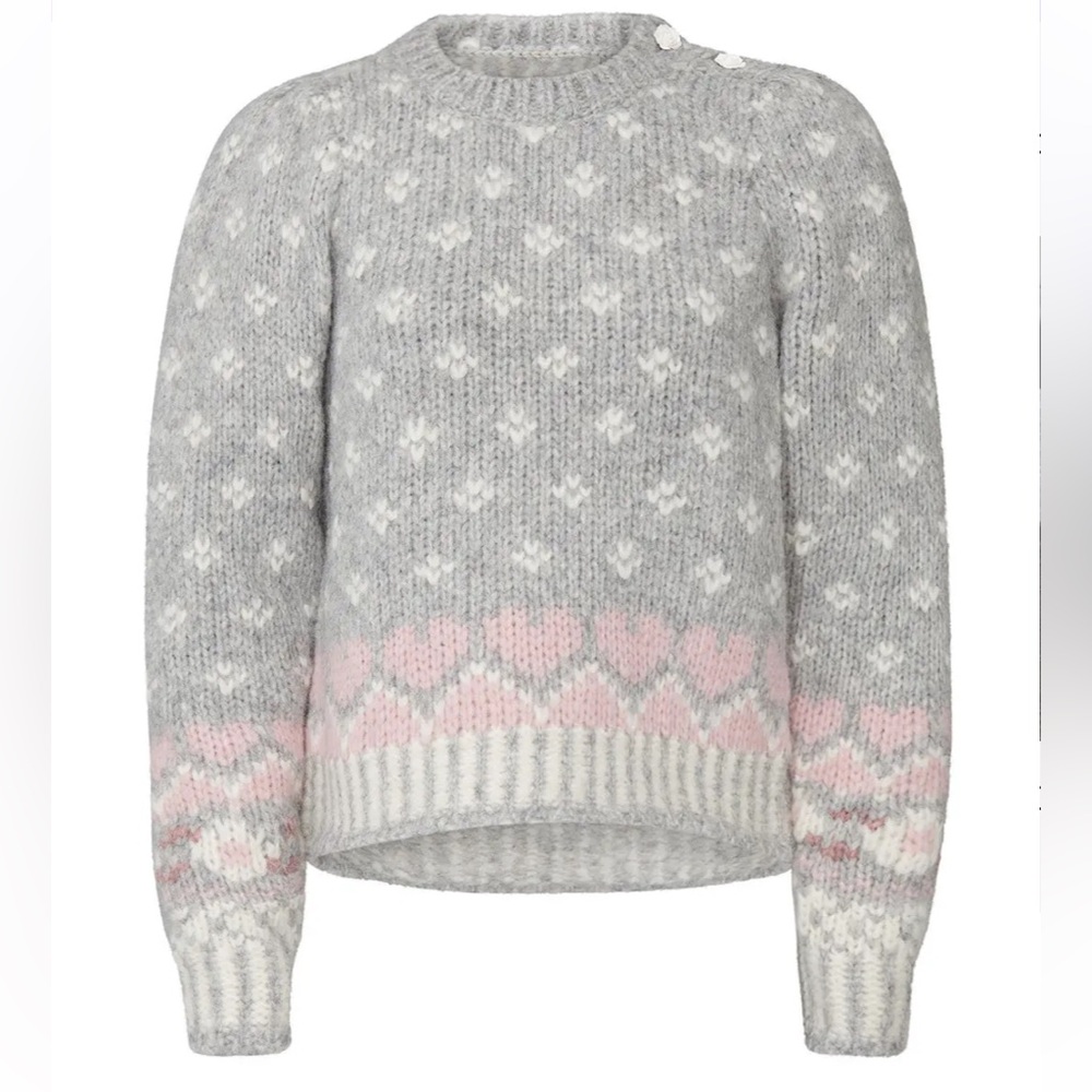 LoveShackFancy Rosie Pointelle Grey/GrayAlpaca Wool  Pullover Sweater (S)